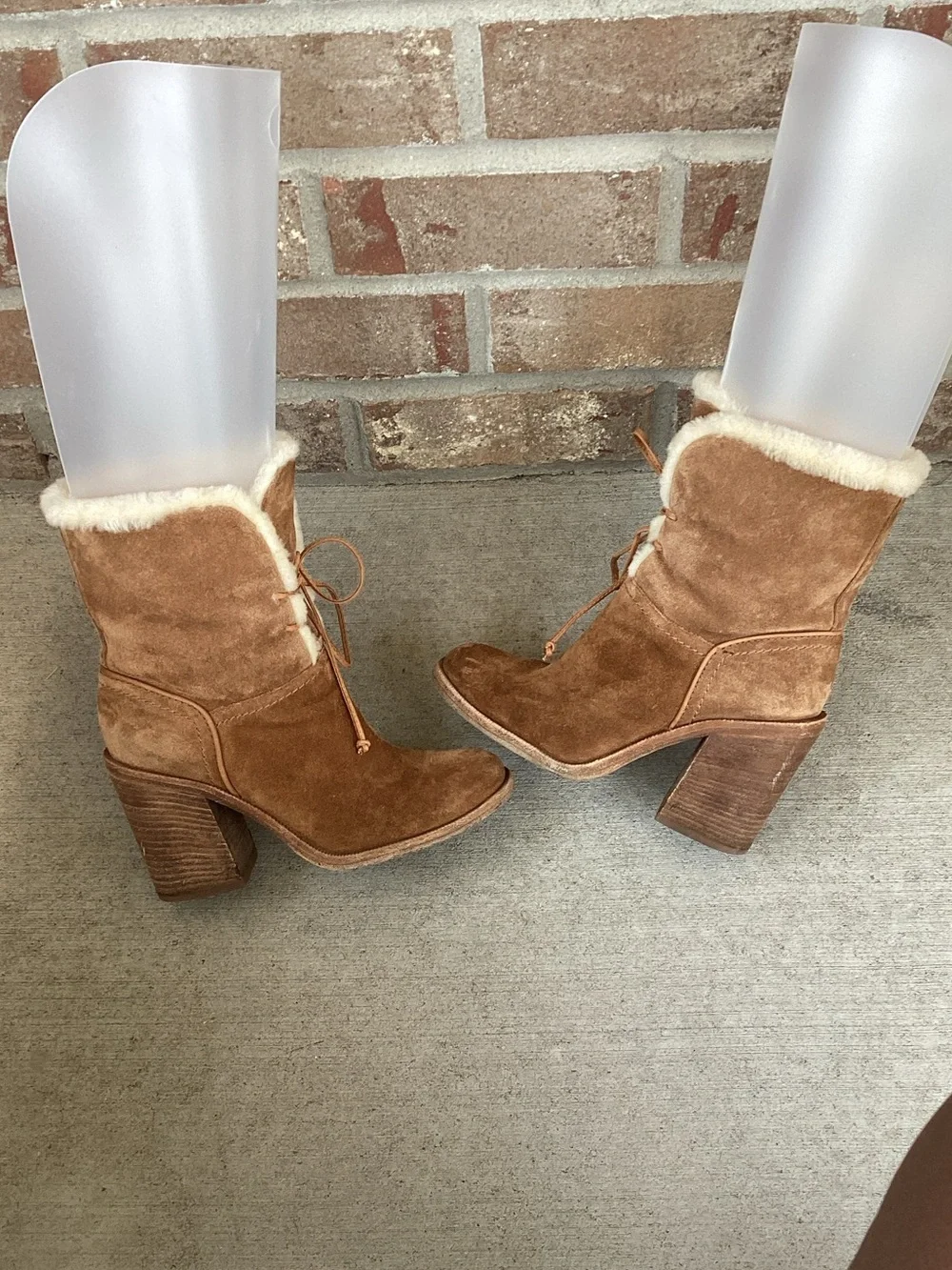 UGG Chestnut Brown Suede Shearling-Lined Lace-Up Ankle Boots